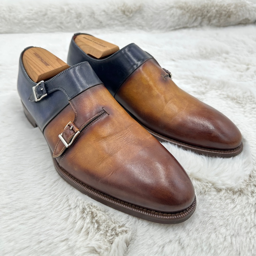 Magnanni double monk black Brown Navy leather shoes 9.5